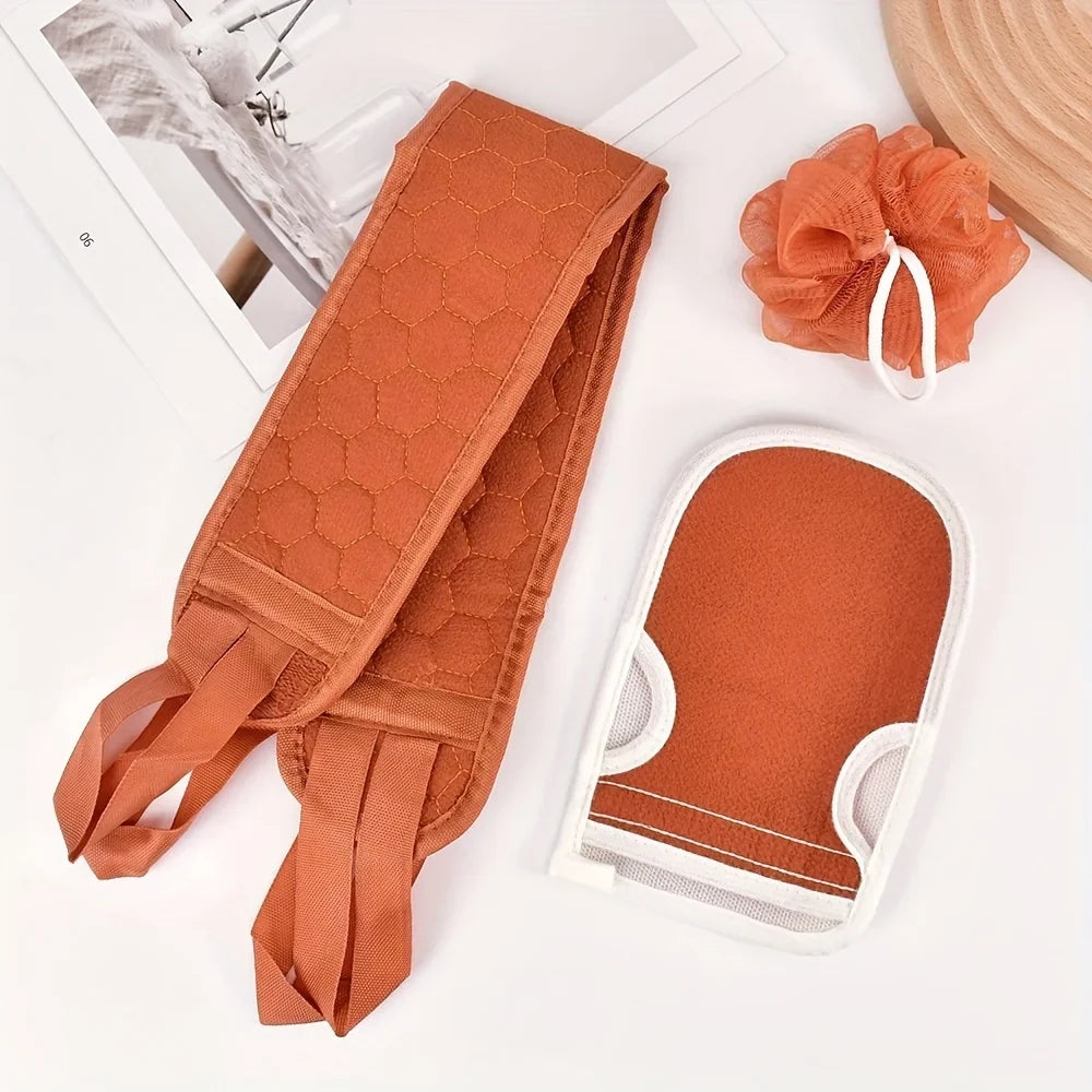 Exfoliating Body Scrubber Set - Includes Back Scrubber, Bath Glove And Shower Bath Sponge Loofah