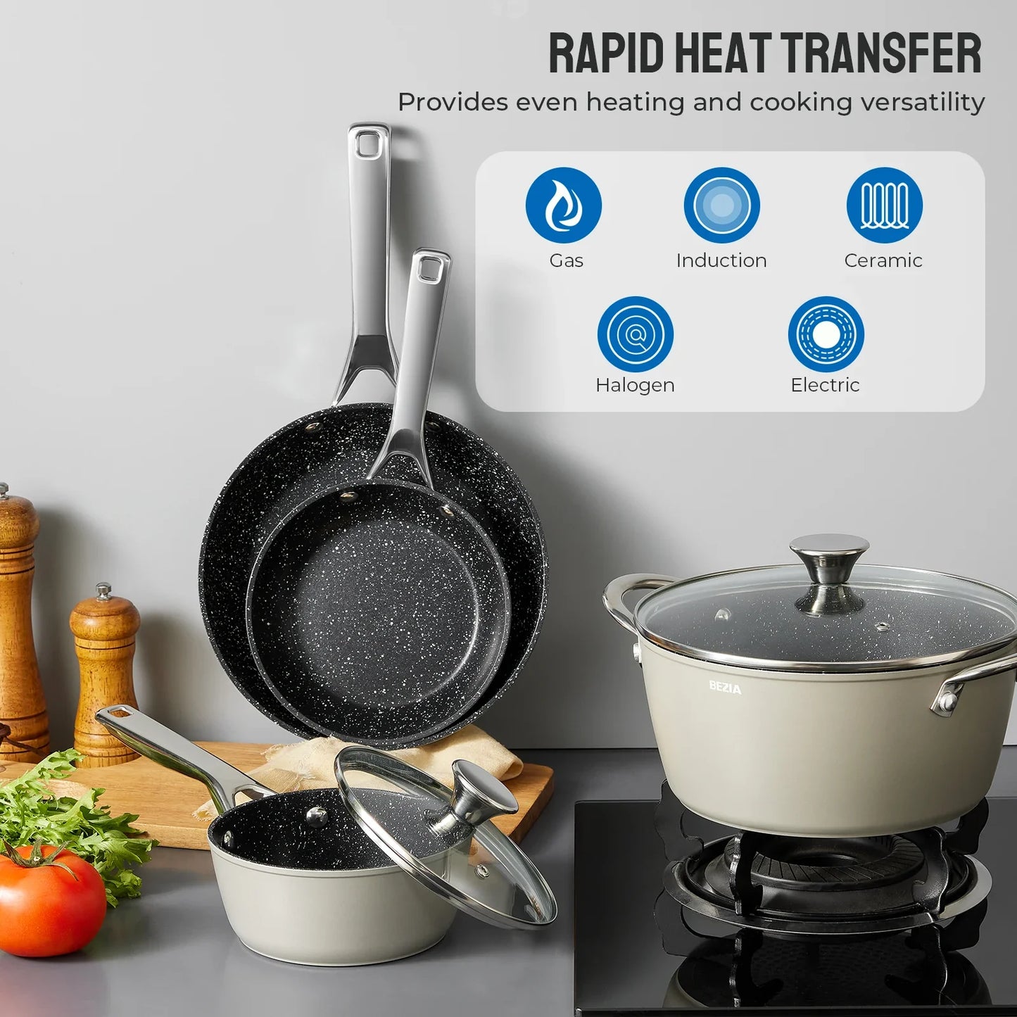 Induction Cookware Nonstick, 10-Piece Pots and Pans Set, for Induction Cooktop, Compatible with All Stoves.
