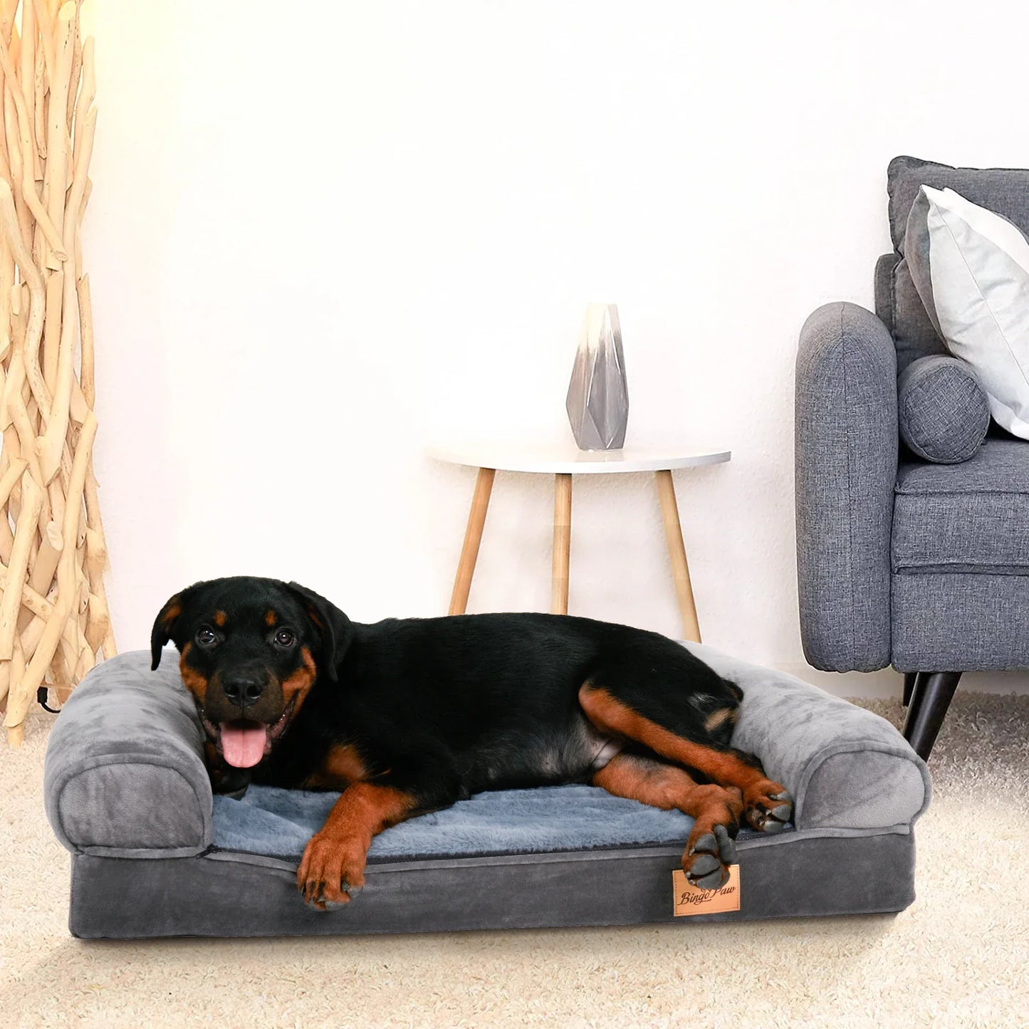 Extra Large Cozy Sofa-type Dog Bed Sponge Foam Base Pet Crate Bed Couch Bedding with Bolster, Waterproof Cover