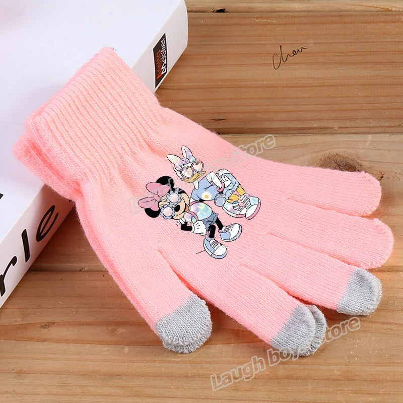 Disney Anime Glove Mickey Mouse Cartoon Five-finger Gloves Outdoor Sports High Quality Touch Screen Knit Mittens Kawaii Kid Gift