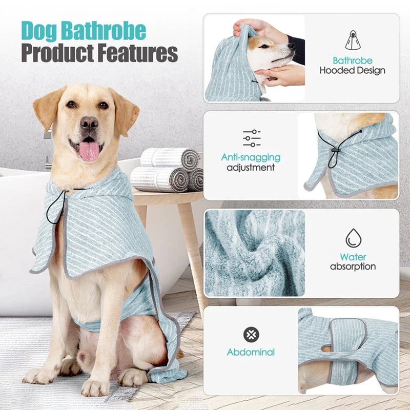 Pet Drying Coat Absorbent Bathrobe Towel for Large Medium Small Dogs Soft Adjustable Fast Drying Moisture Cat Dogs Pet Bath Robe