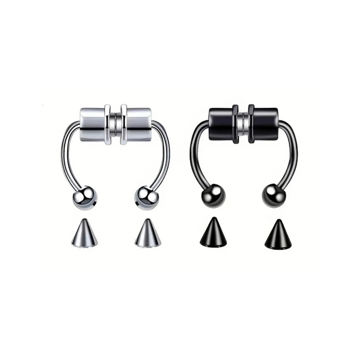 1/2/3/4/5pcs Fake Magnetic Stainless Steel Nose Rings, Non Piercing