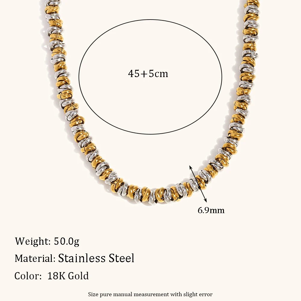 La.Muses Circular Gold Silver Dual Color Mixed Bead Stainless Steel Necklaces For Women Jewelry Waterproof Accessory Gift