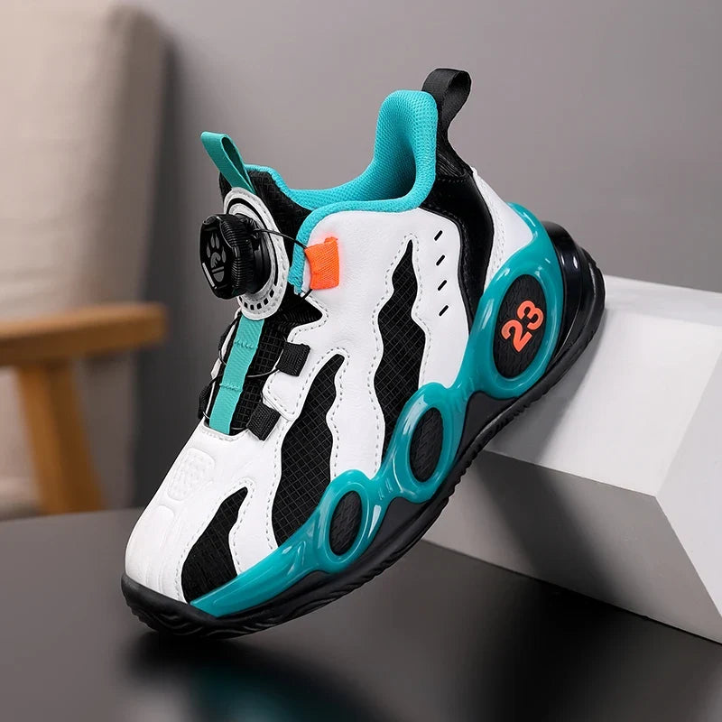 Fashion Basketball Shoes for Kids High-top PU Leather Sports Shoes Children Casual Shoes Boys Girls Comfortable Gym Trainers New