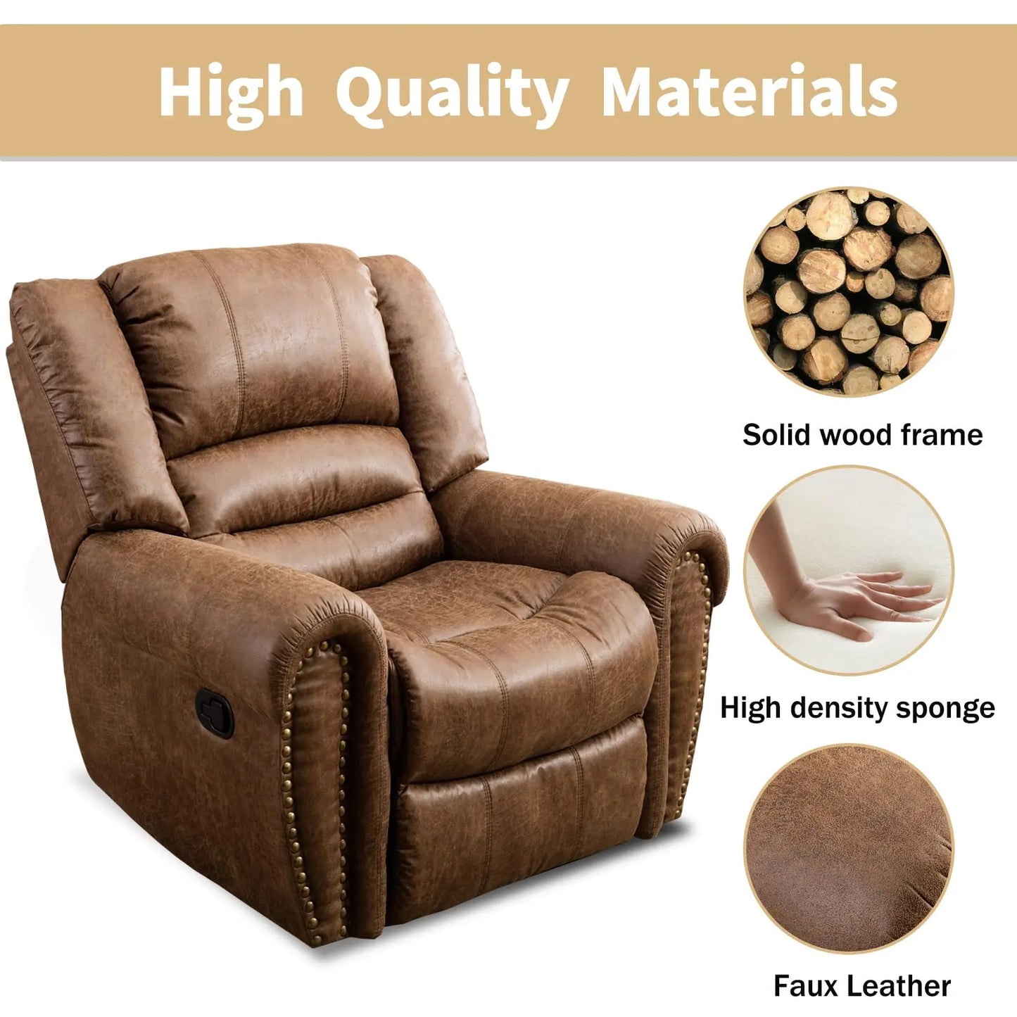 Leather Manual  Recliner Chair with Comfortable Arms and Back