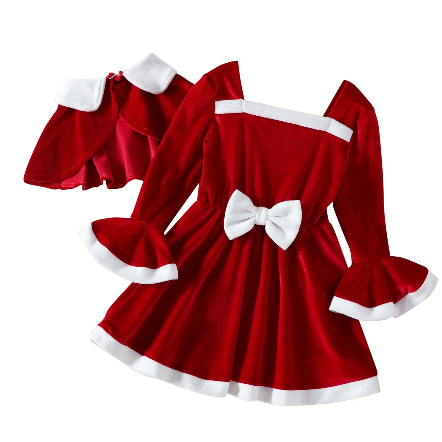 Kids Cosplay Christmas Dresses For Girls 2pcs Sets Christmas Cloak Red Velvet Dress New Year Children Costume Baby Party Dresses