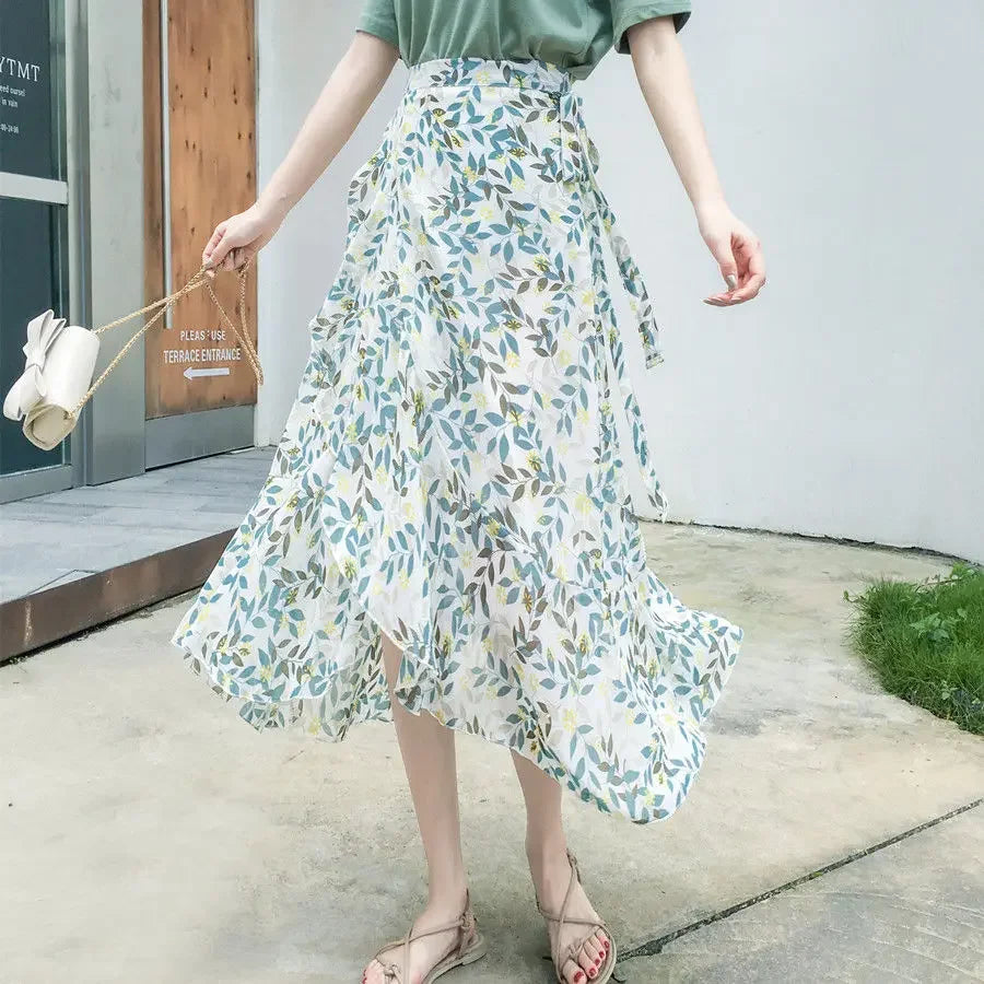 Summer Floral Skirt One Piece Wrap Skirt Beach Women's Skirts Clothing Korean Style Spring Clothes Ladies 2023 Elegant Trend Y2k