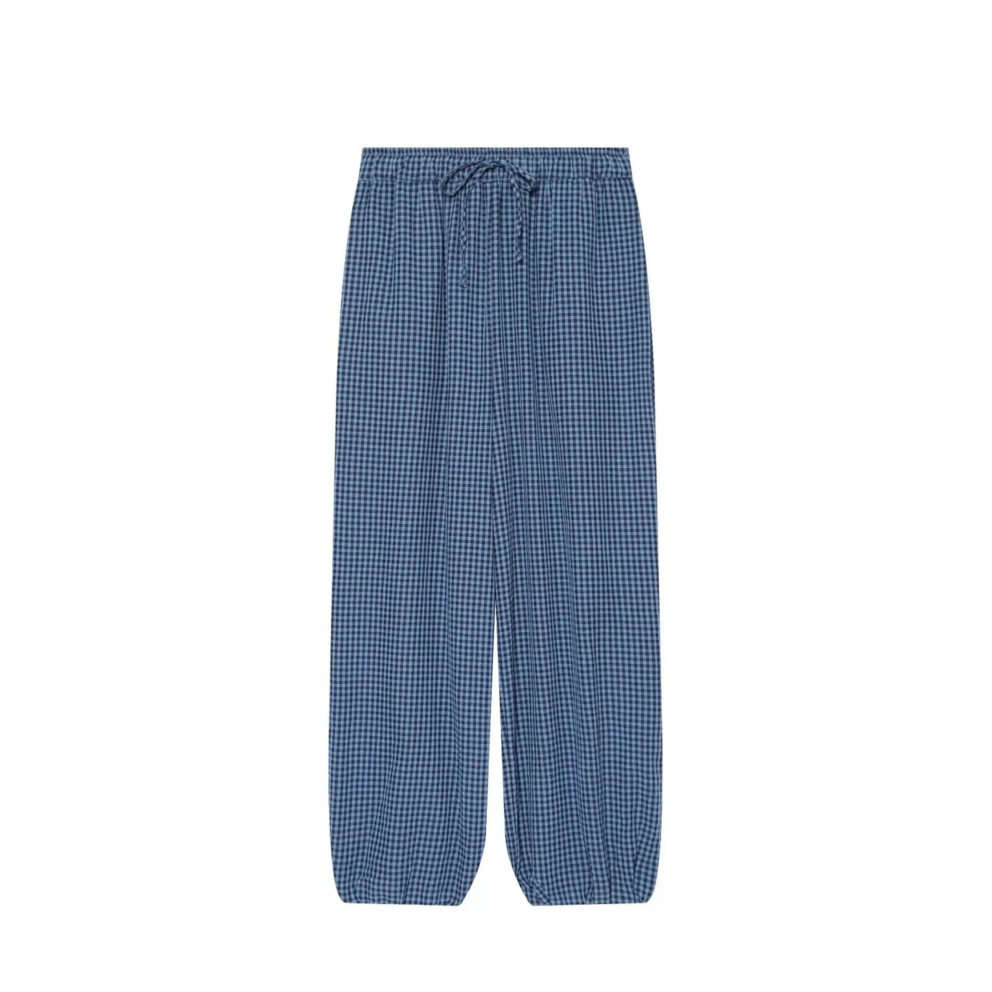 Women's Long Pants 2026 Summer New Style Red Plaid Drawstring Lantern Pants Long Pants Beach Vacation Casual Fashion
