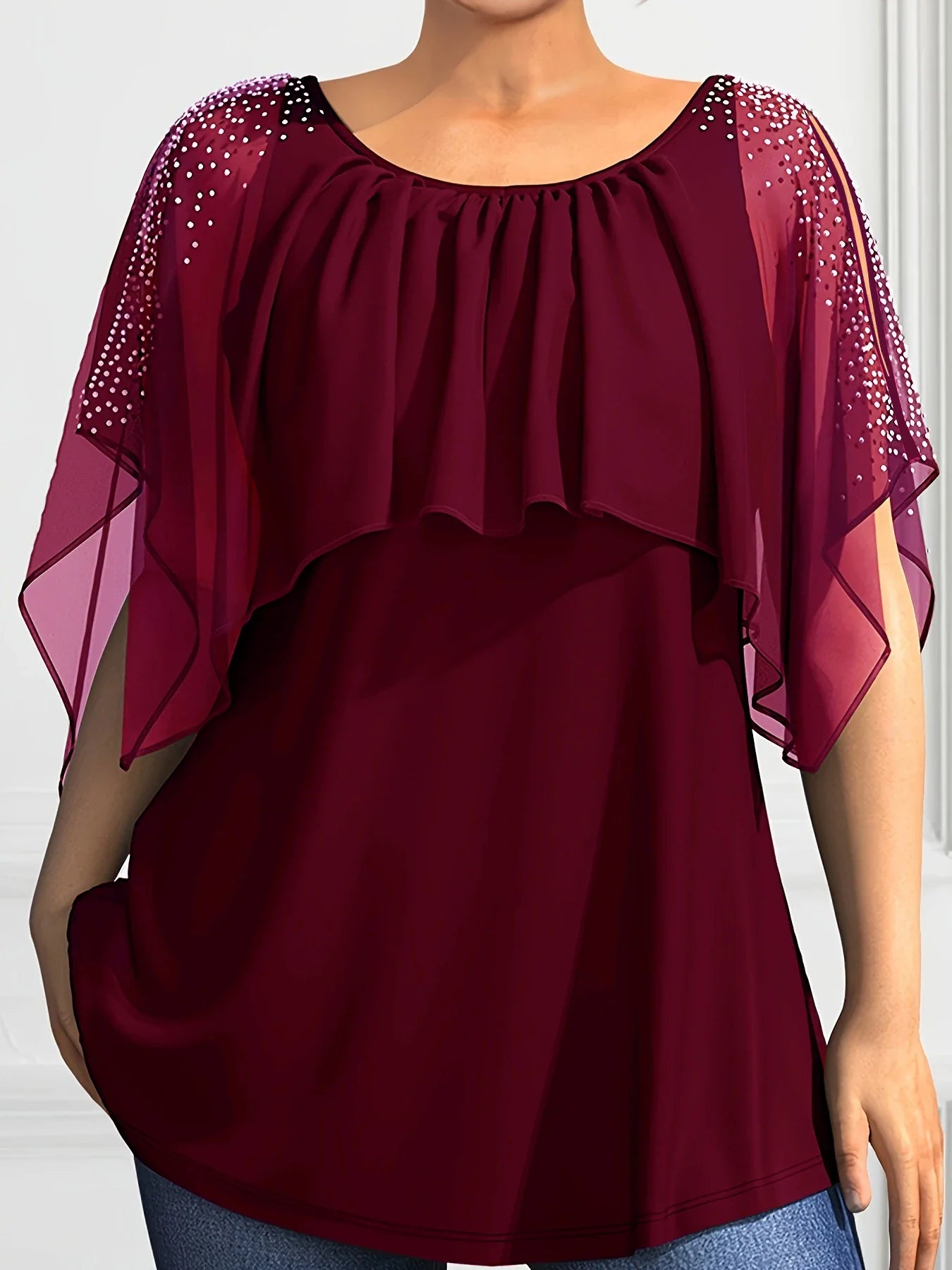 Women's Plus Size T-Shirts Chiffon Polk Dot Fake Two Piece Top Vintage Casual Elegant Summer 2024 t shirt Round Neck Tee Top