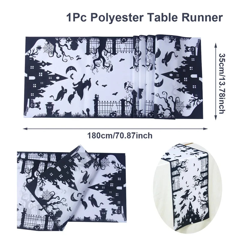 Halloween Pumpkin Ghost Table Runner Happy Halloween Party Decorations 2024 For Home Kitchen Dining Candy Castle Table Covers