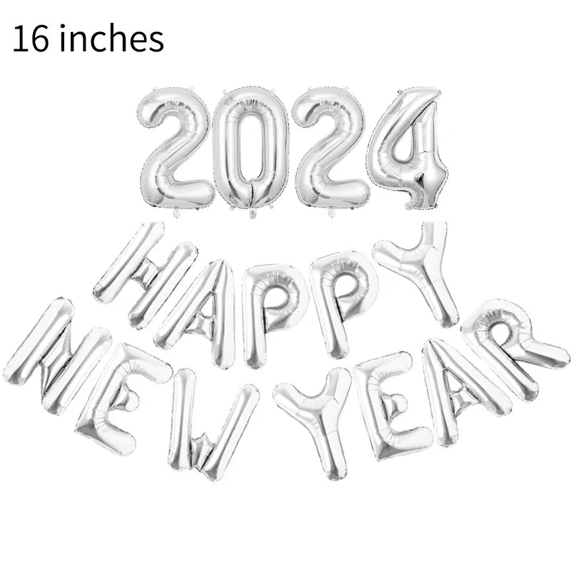 New Year 2024 number foil Balloon Hello 2024 New Year banner Balloon 2024 new year decor balloon Happy New Year Party Decoration