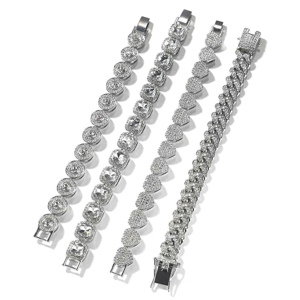 Pink Color Rhinestones Bracelets Set