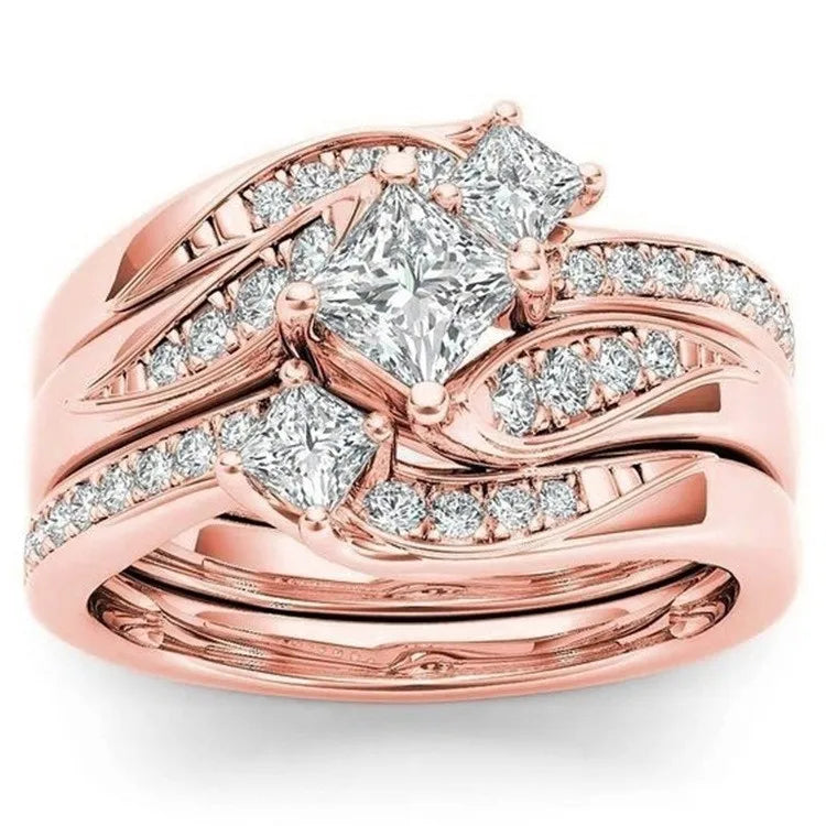 Princess 3Pcs set Charm Yellow   Ring Anniversary  Engagement Bridal Wedding Rings Jewelry For Women