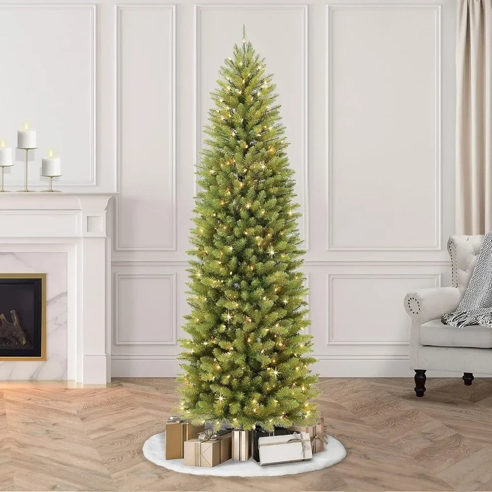 7.5FT Pre Lit Pencil Artificial Christmas Tree with 350 UL Certified Transparent Lights, Green, 32 X 32 X 90 Inches, Christmas