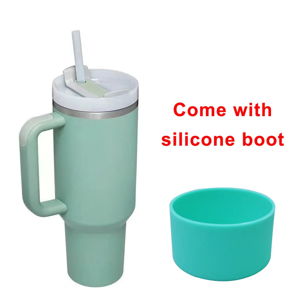 40oz Tumbler with Handle Straw and Silicone Boom Stainless Steel Vacuum Thermos Cup Large Capacity Travel Car Coffee Mug Logo