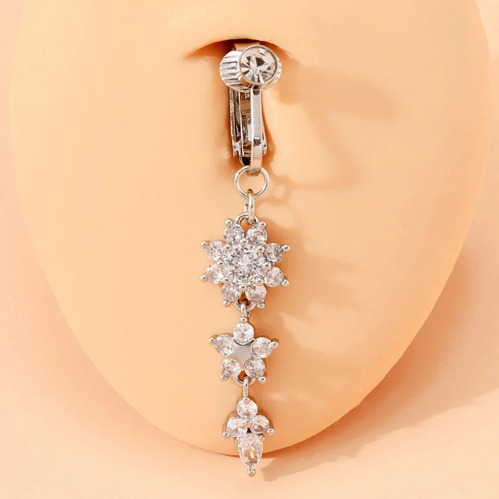 Clip On Belly Button Ring Butterfly Copper Zircon Pink Fake Belly Piercing Umbilical Navel Body Jewelry Trendy Fashion Style