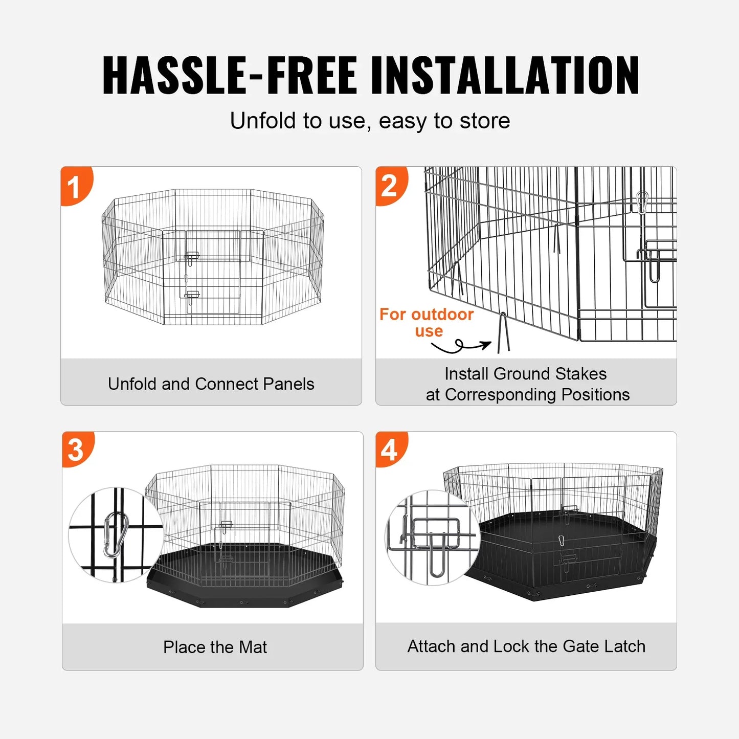 VEVOR Dog Playpen 8 Panels Foldable Metal Dog Exercise Pen Pet Fence with Bottom Pad Cover for Puppy Outdoor Camping Yard Kennel