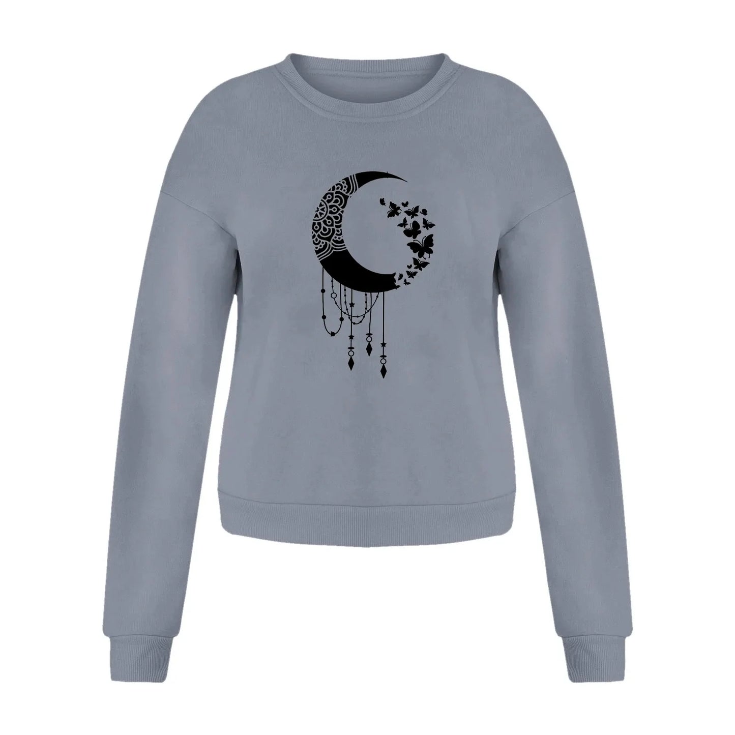 Y2k Sweatshirts For Women Moon Print Hoodies White Hoodies For Ladies Long Sleeve Fall Hoody Pullover Korean Style Blouses