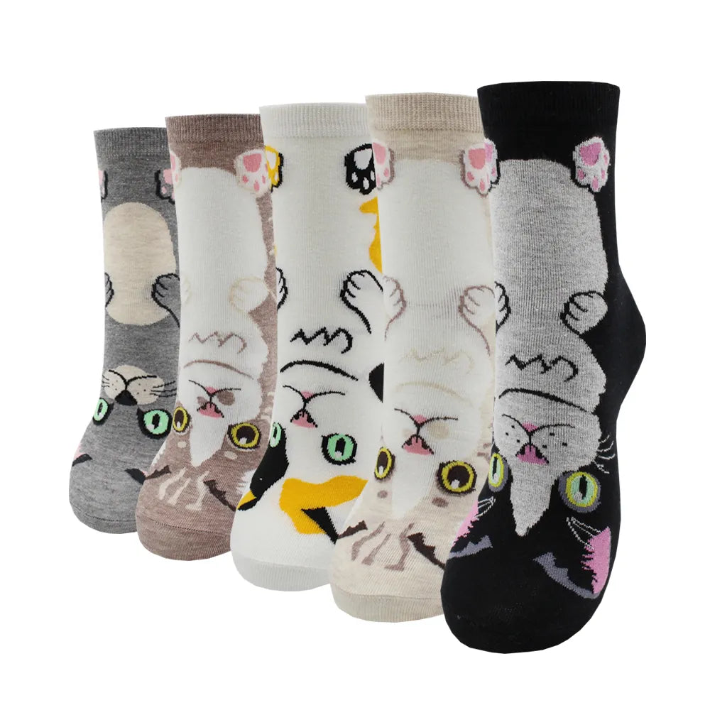 5 Pairs Fashion Colorful Kawaii Cute Cartoon Cotton Women Socks Harajuku Korean Halloween Cat Dog Owl Duck Fox Girl Socks
