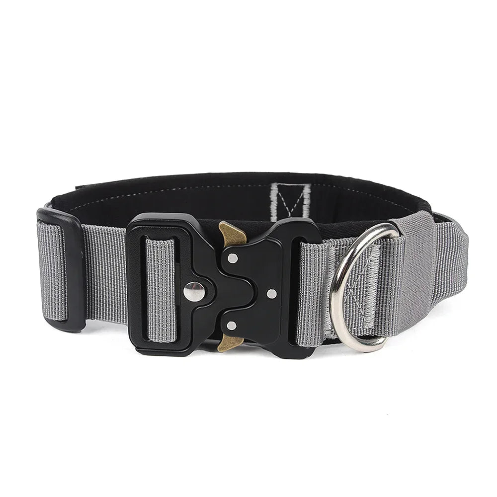 Large Dog Collar Durable Nylon Military Tactical Adjustable Pet Lead Outdoor Walking Training Collars Pitbull Labrador Supplies