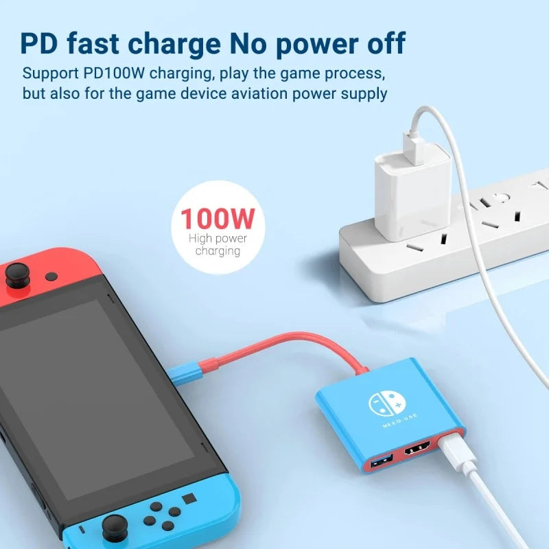 Portable  Switch Docking Station TYPE-C Hub with HDMI and USB 3.0 Perfect for Travel and Gaming