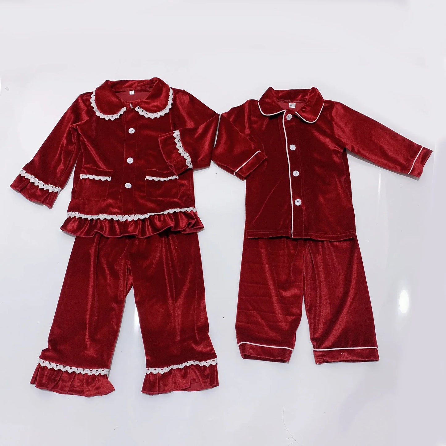 2024 christmas pyjamas for family red velvet girls outfits 0-12 years matching baby kids women sleepwear children's pajamas sets