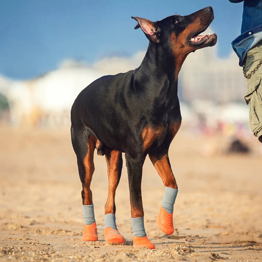 4PCS Dog Shoes Waterproof Fall Winter Pet Snow Boots Puppy Sock Shoes with Antislip Sole Soft Comfortable Dog Paw Protector