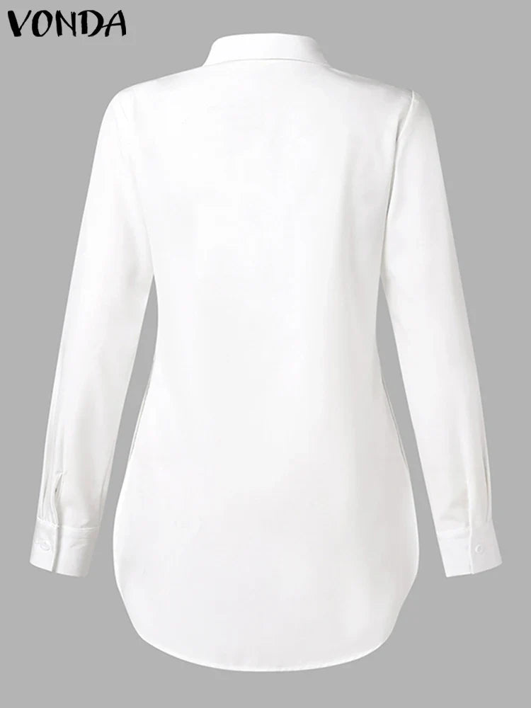 2023 VONDA Casual Shirts Autumn Women Buttons Long Sleeve Blouses Asymmetrical Hem Loose Tops Ladies Solid Color Elegant Blusas