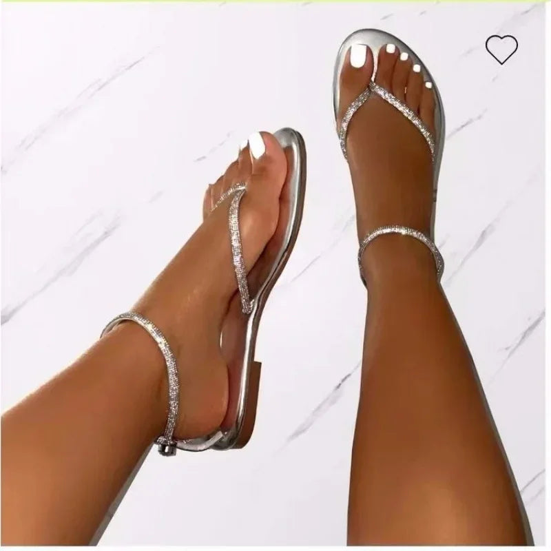 Women's Shoes 2024 Summer Ankle Strap Women's Sandals Beach Flip Flops Fashion Gold Flat Roman Women Sandals Sandalias De Mujer