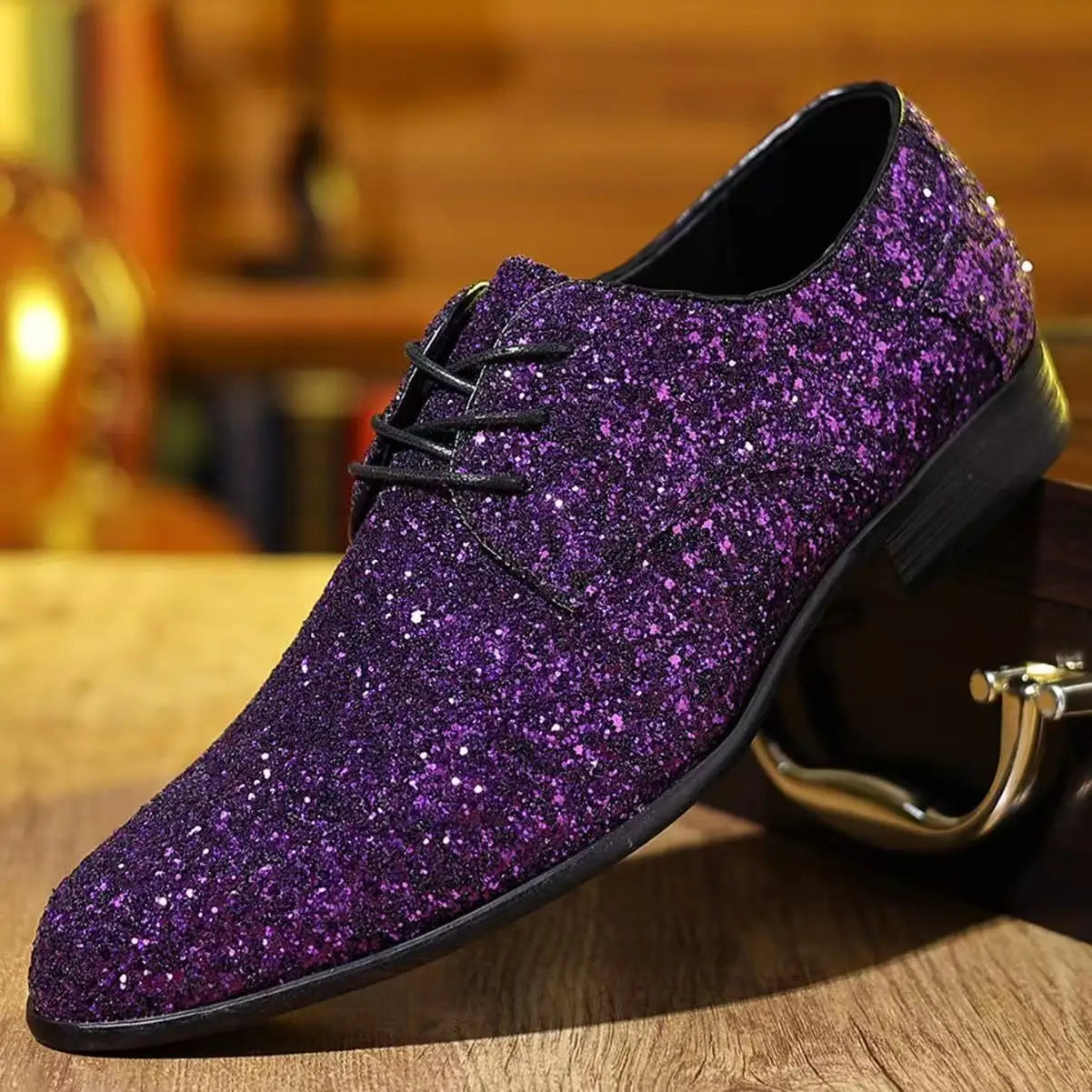 Luxury Men Dress Shoes Gold Silver Sequin Wedding Shoes High Quality Lace-Up Oxford Shoes Fashion Designer Men Flats Large Size