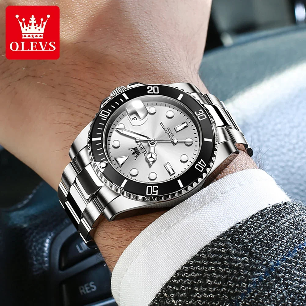 OLEVS 5885 Brand Original Authentic Watches for Man Luxury Gift Box Steel Band Calendar Quartz Men's Watch