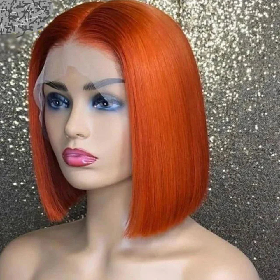 Brazilian  HD Transparent Short Bob Human Hair Wigs Highlight Burgundy 99J Straight