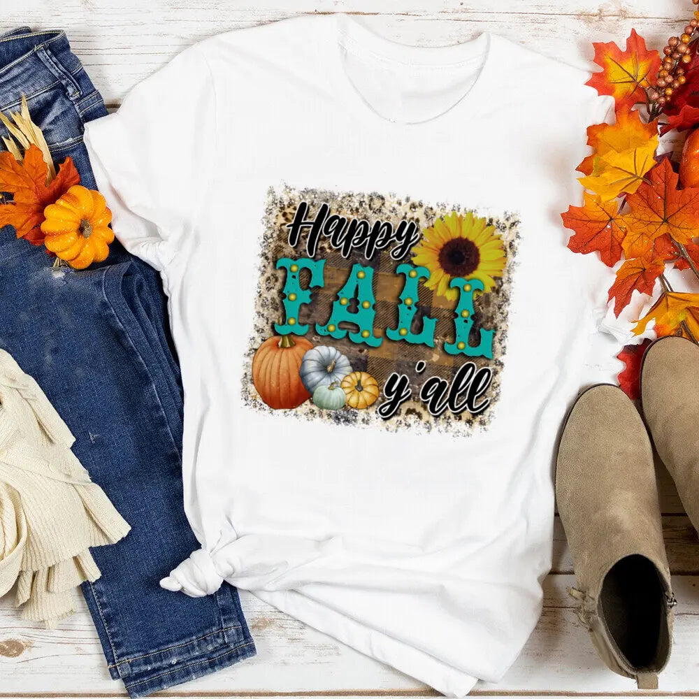 Just A Girl Who Loves Fall Shirt Thanksgiving Graphic Tee Clothes Fashion Pumpkin Spice Print T Shirt Tops Holiday Female Outfit