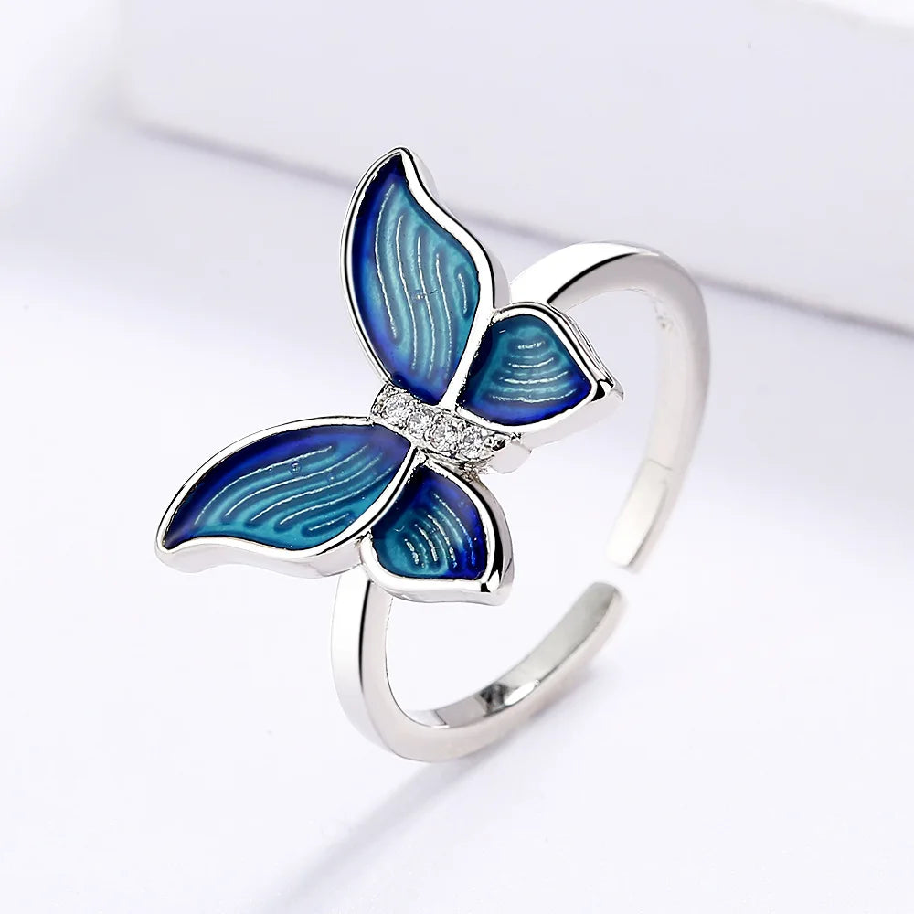 925 Sterling Silver Creative Micro-Enamel Blue Butterfly Wings Necklace Three-piece Jewelry Women's Suit Party Birthday Gift