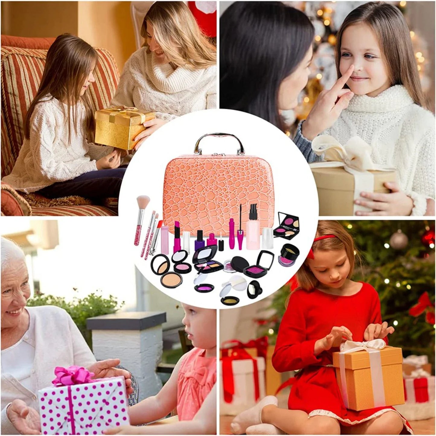 Kids Pretend Makeup Kit with Cosmetic Bag for Girls 4-10 Year Old - Including  Brushes, Eye Shadows, Lipstick, Mascare, Gittler