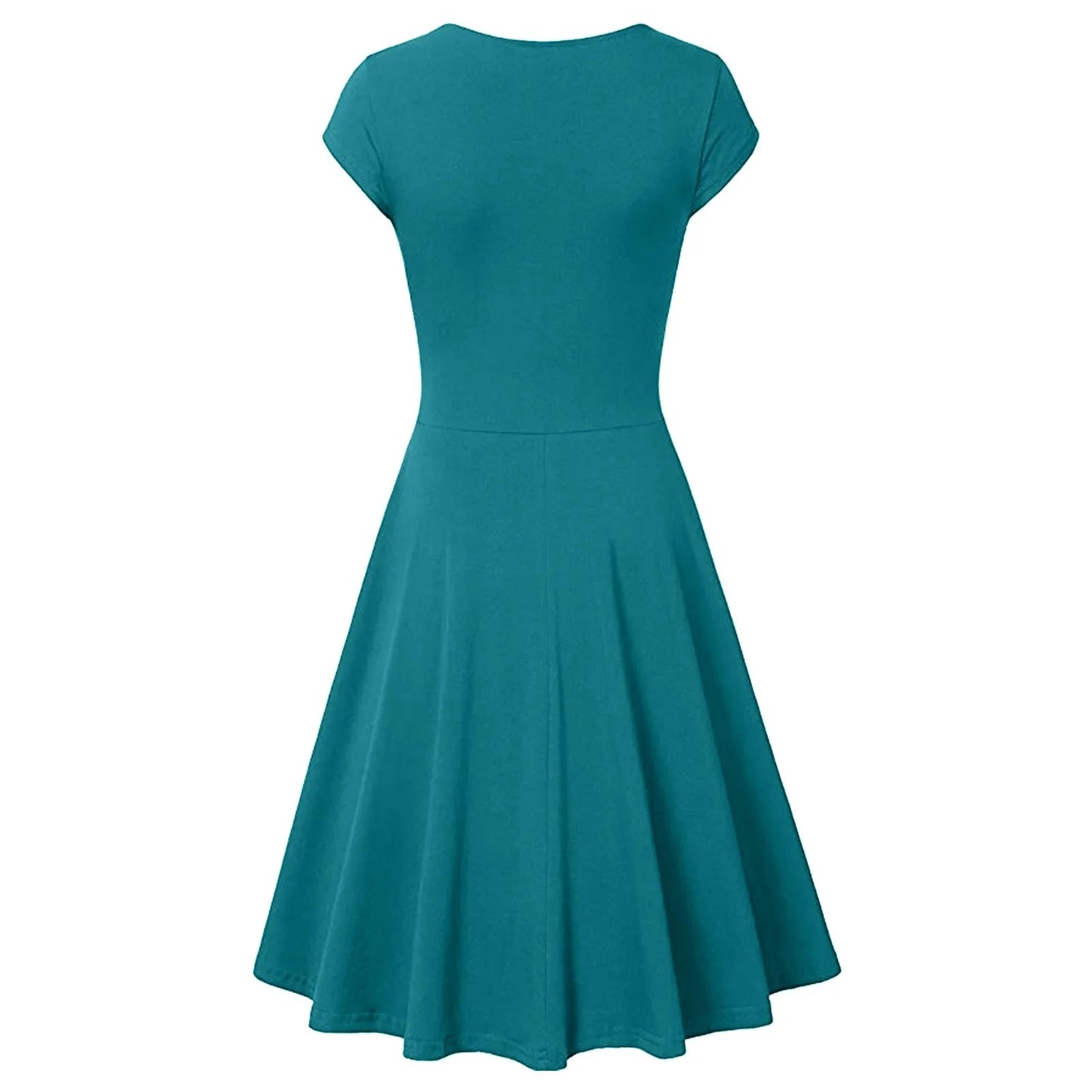 Female Solid Dress Knee-Length Short Sleeve Summer Empire Pleated Dresses A-line V-neck Simple Laides Casual Club Party Dress