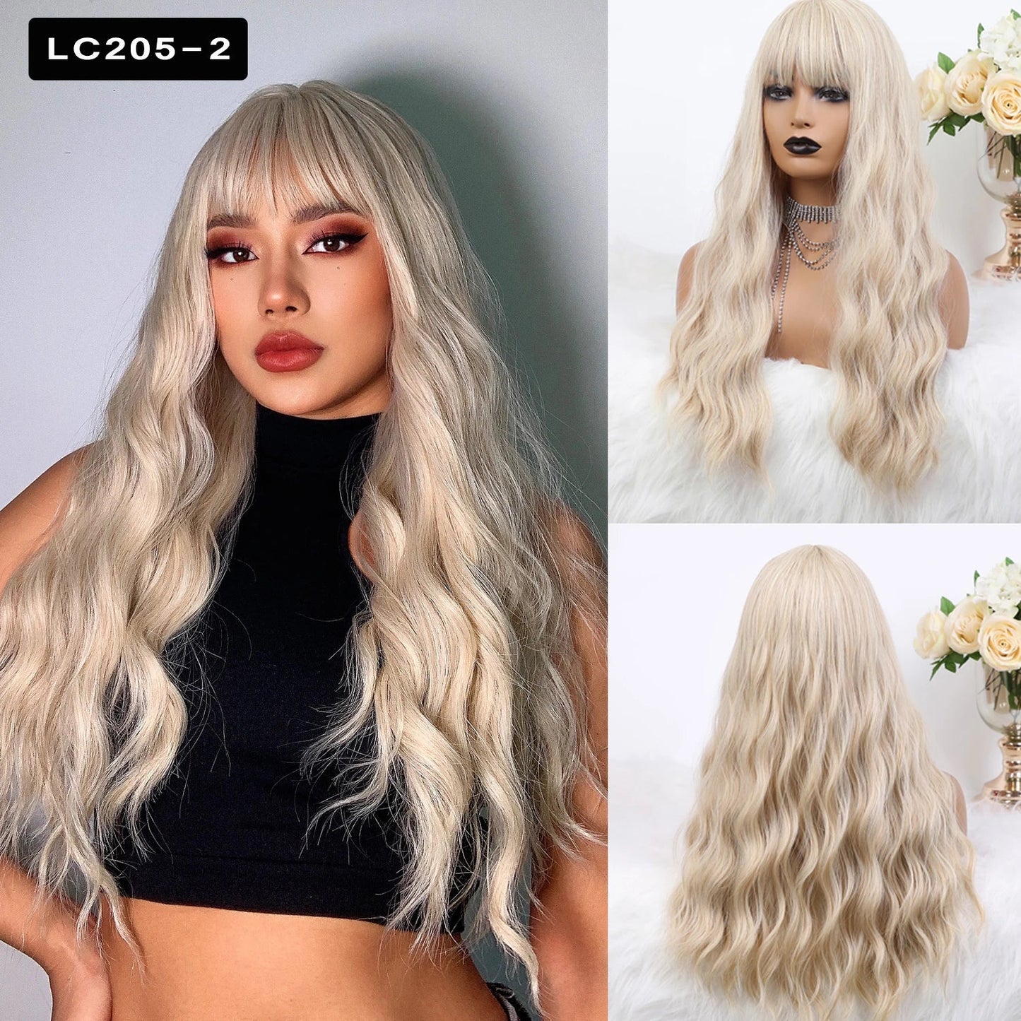 Element Medium Length Synthetic Straight Natural Brown Wigs with Side Bangs Heat Resistant Party Wigs for White/Black Women