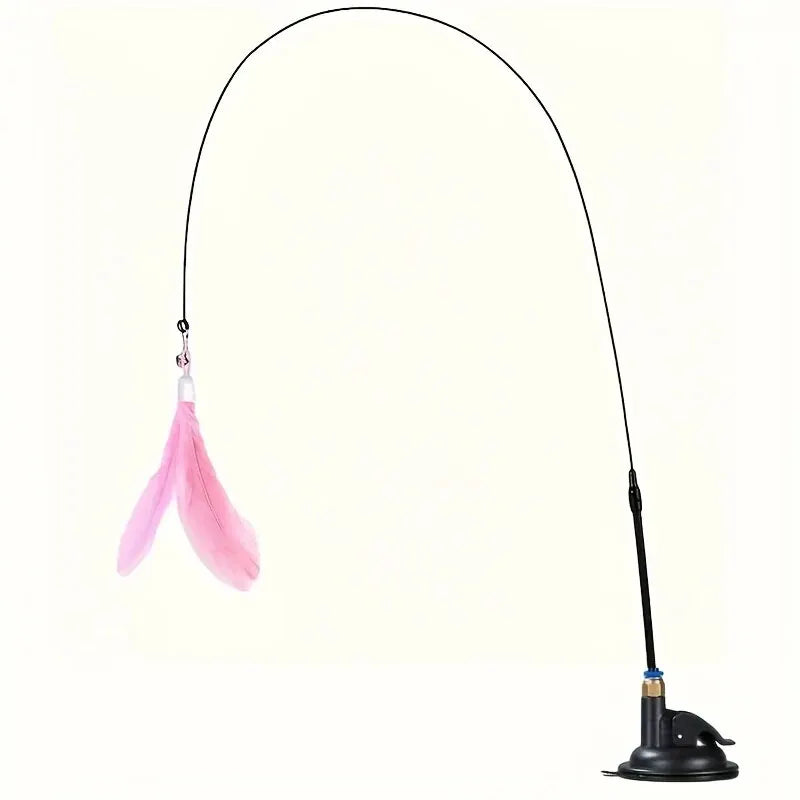 Cat Teaser Toy - Interactive Bell & Feather Wand - Long Suction Cup