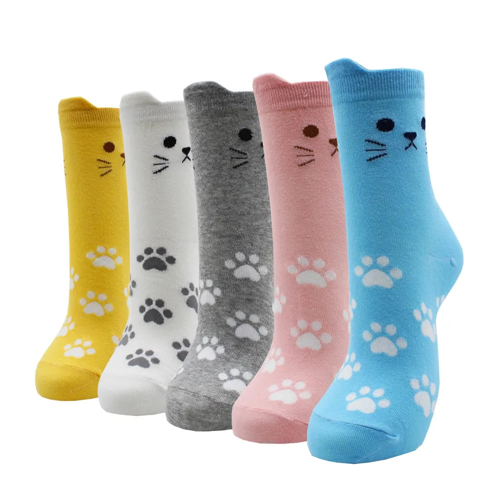 5 Pairs Fashion Colorful Kawaii Cute Cartoon Cotton Women Socks Harajuku Korean Halloween Cat Dog Owl Duck Fox Girl Socks