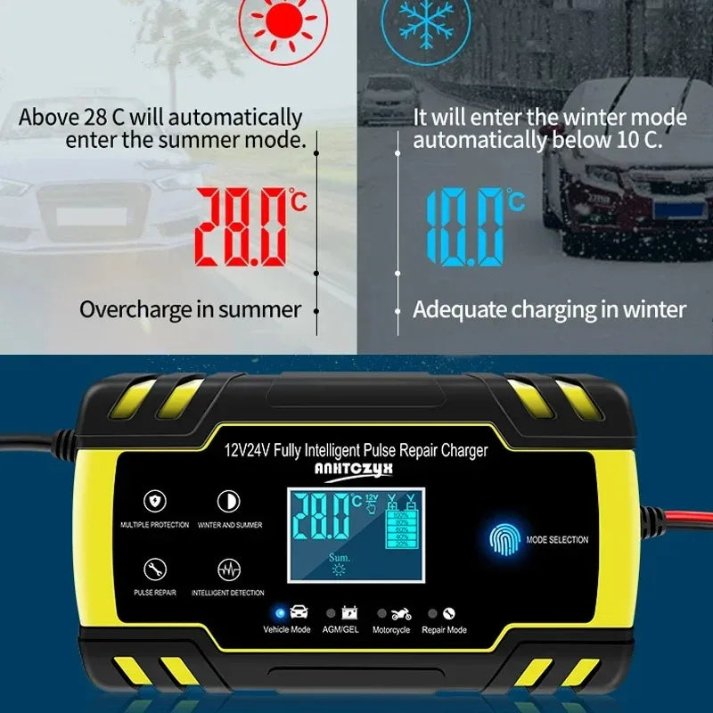 12-24V 6/8A Full Automatic Battery charger, Digital LCD Display Car Chargers Power Repair Chargers, Wet Dry Lead Acid.