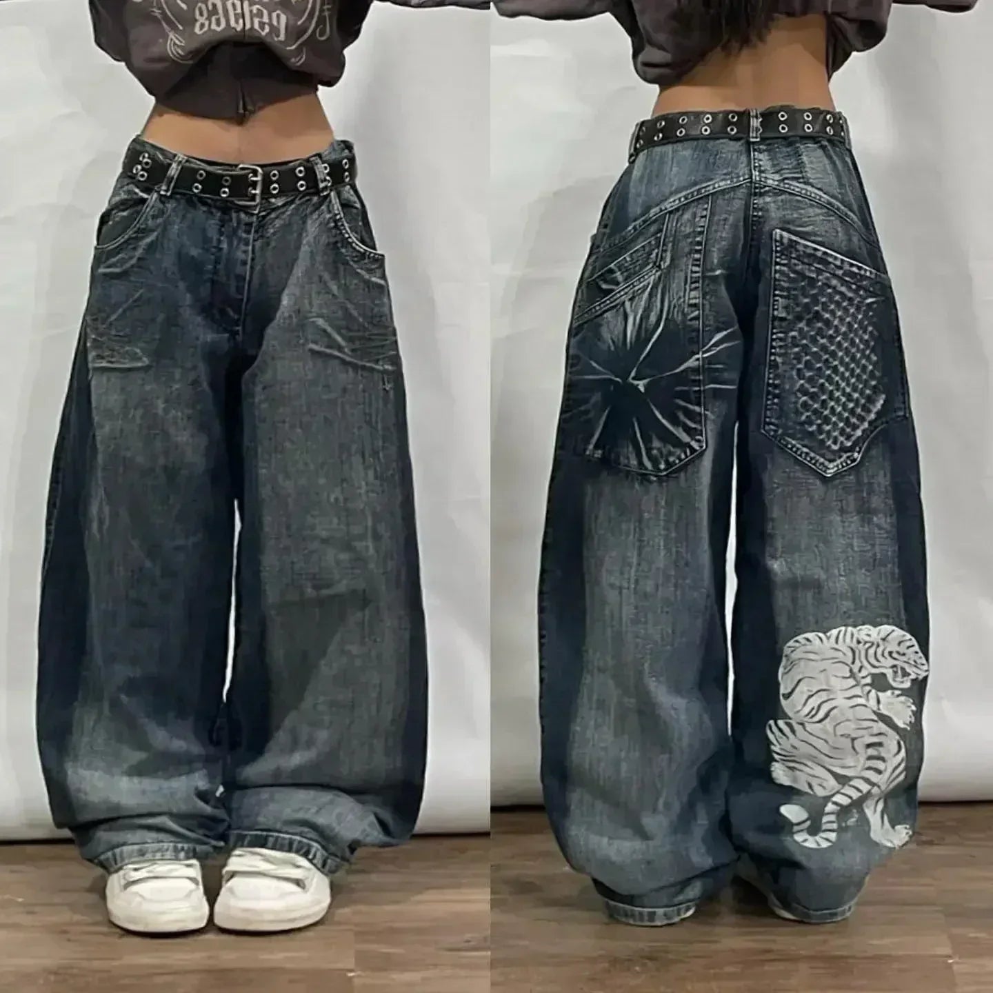 Street Y2K New Fashion Straight Loose Jeans Women Harajuku Casual Joker Low Waist Slim Mopping Wide-leg Pants Couple Punk Jeans