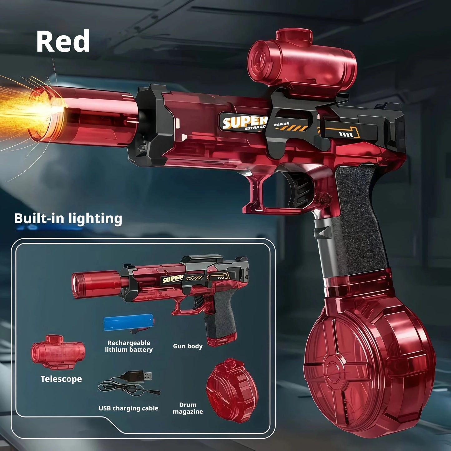 Electric Water Gun Absorb Water Continuous Shooting, Lights With Auto Sensor Water Gun, Summer Outdoor Beach Pool Toy For Kids