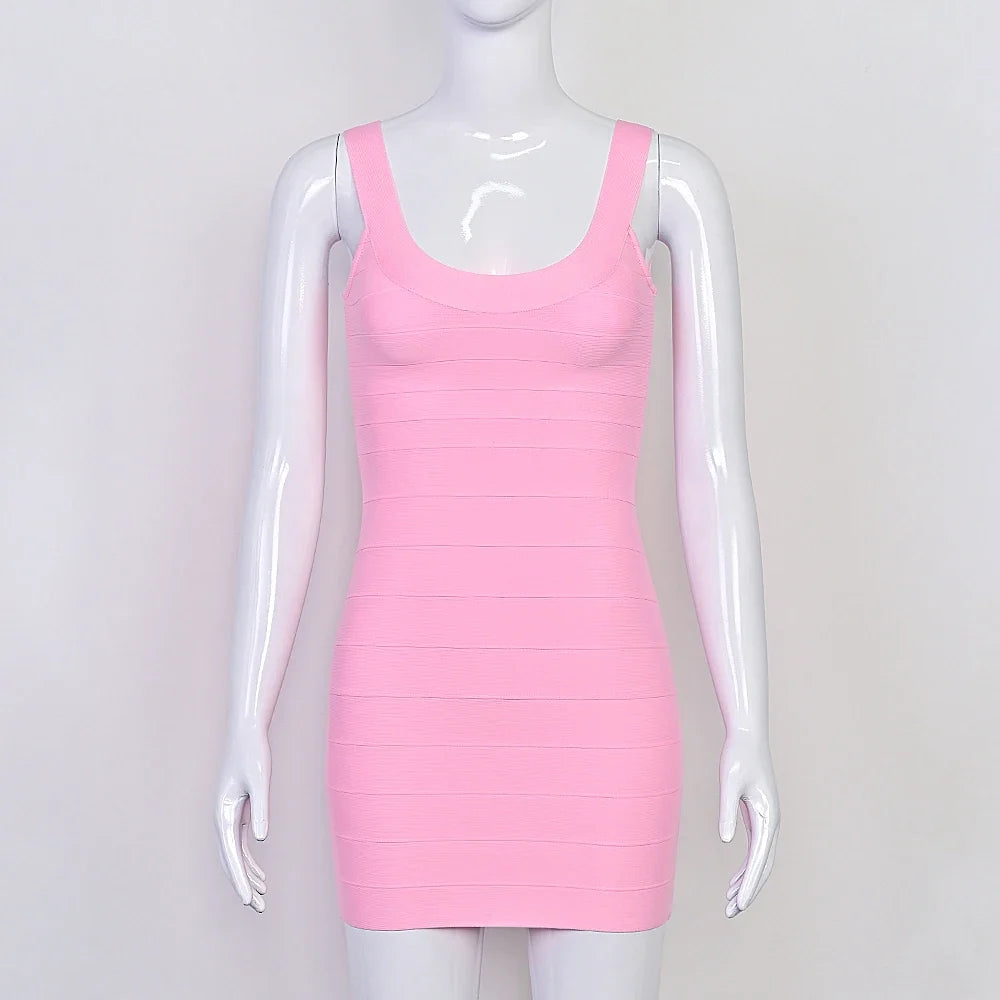 BEAUKEY New Trendy Pink Ginger Bandage Mini Party Dress Women Quality Sexy Bustier Backless Bodycon Dress Club Birthday Dress