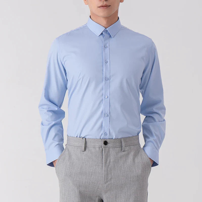Men Solid Color Business Shirt Formal Fashion, Thin Classic White Long Sleeve Shirt.