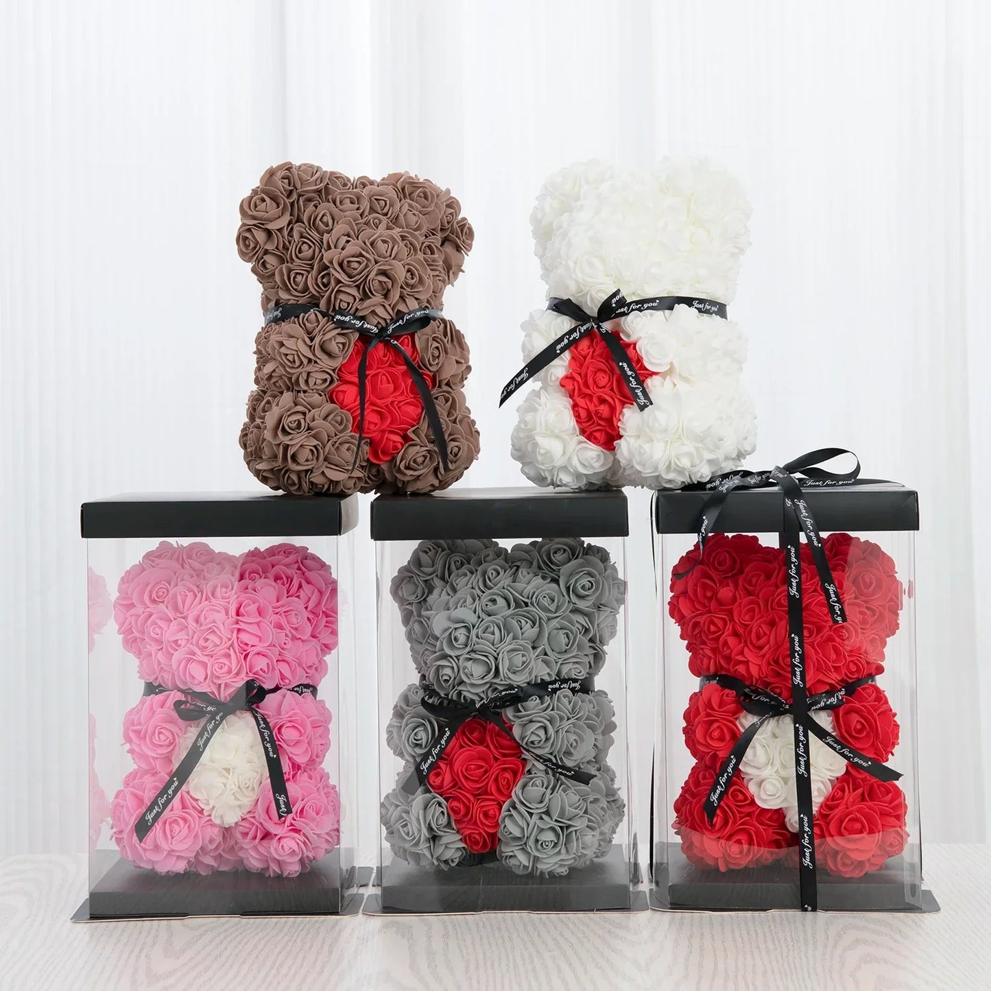 Rose Flower Bear Hand Made Rose Teddy Bear Gifts for Women Valentine's Day Mothers Day Wedding Anniversary
