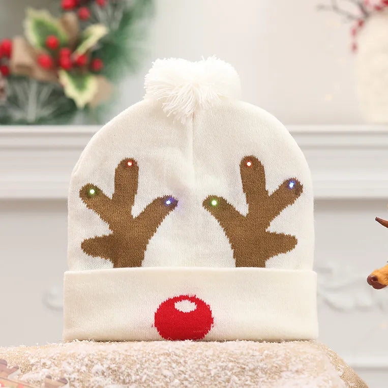 LED Christmas Hat Creative Flashing Led Light Knitted Hat Snowman Winter Warm Color Knitted Cap Christmas Gift