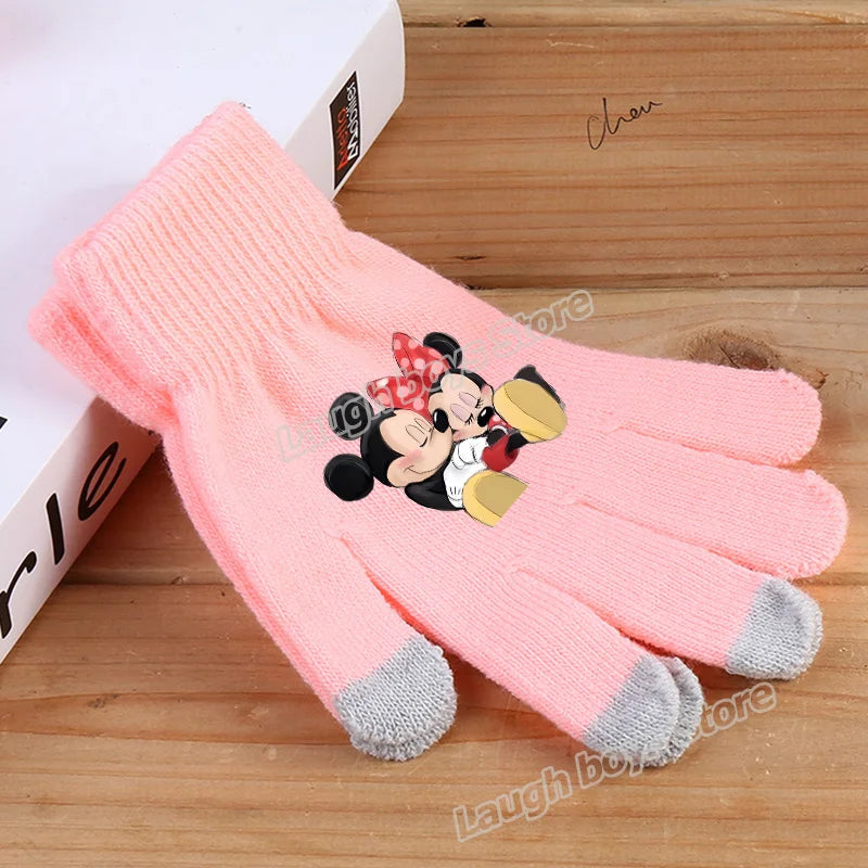 Disney Anime Glove Mickey Mouse Cartoon Five-finger Gloves Outdoor Sports High Quality Touch Screen Knit Mittens Kawaii Kid Gift