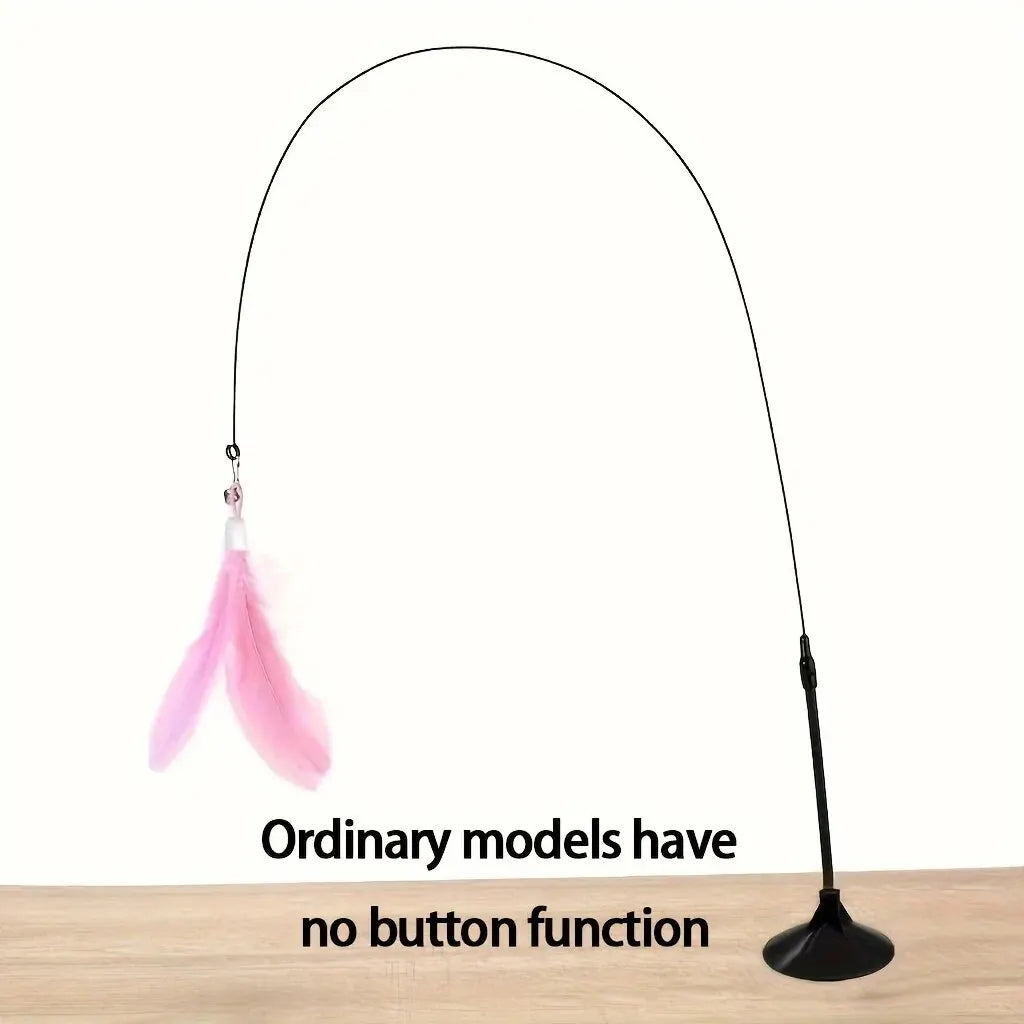 Cat Teaser Toy - Interactive Bell & Feather Wand - Long Suction Cup