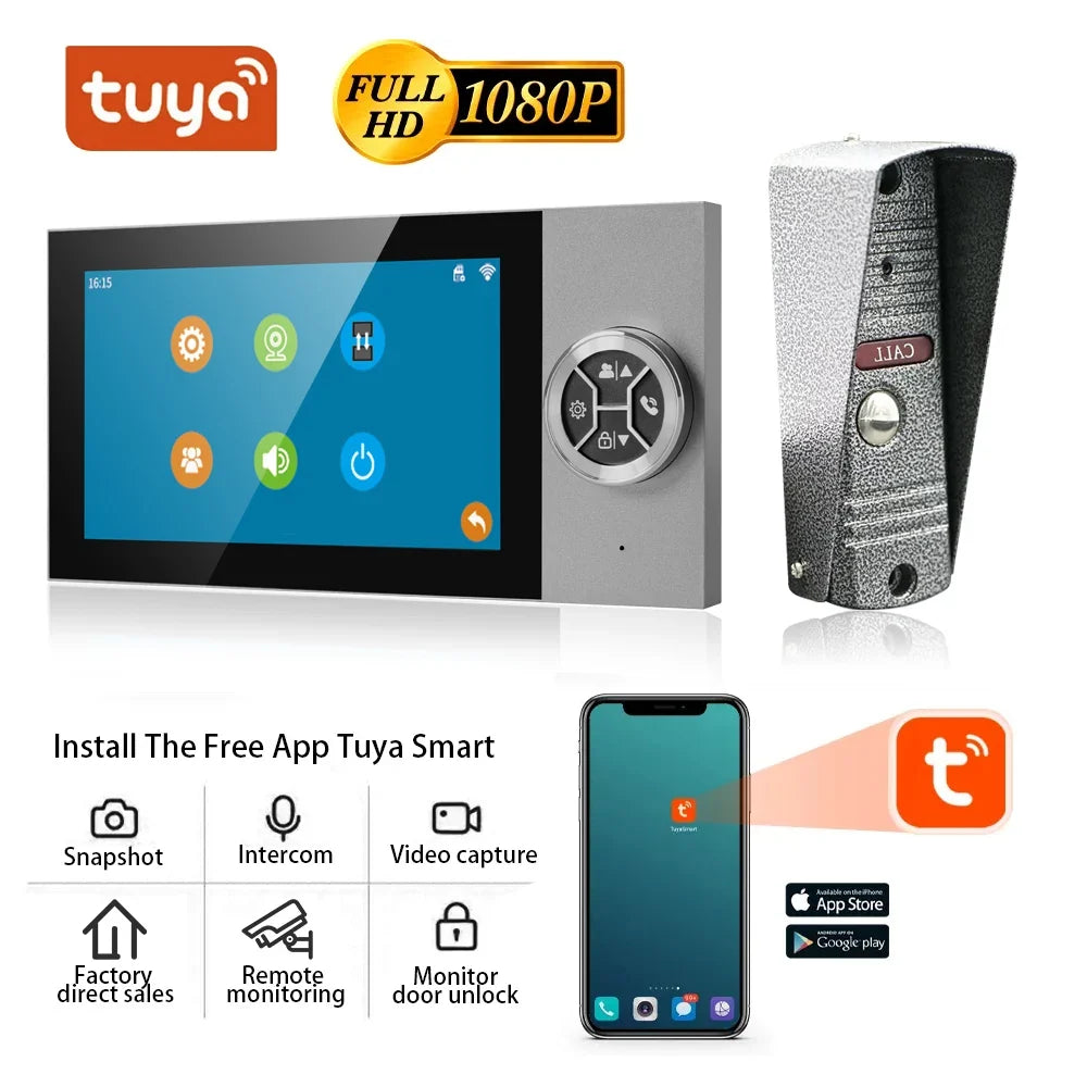 7Inch 4-Wired AHD WIFI Video Door Phone Intercom 1080P HD Visual Doorbell with Tuya APP Remote Control And Peephole Viewer