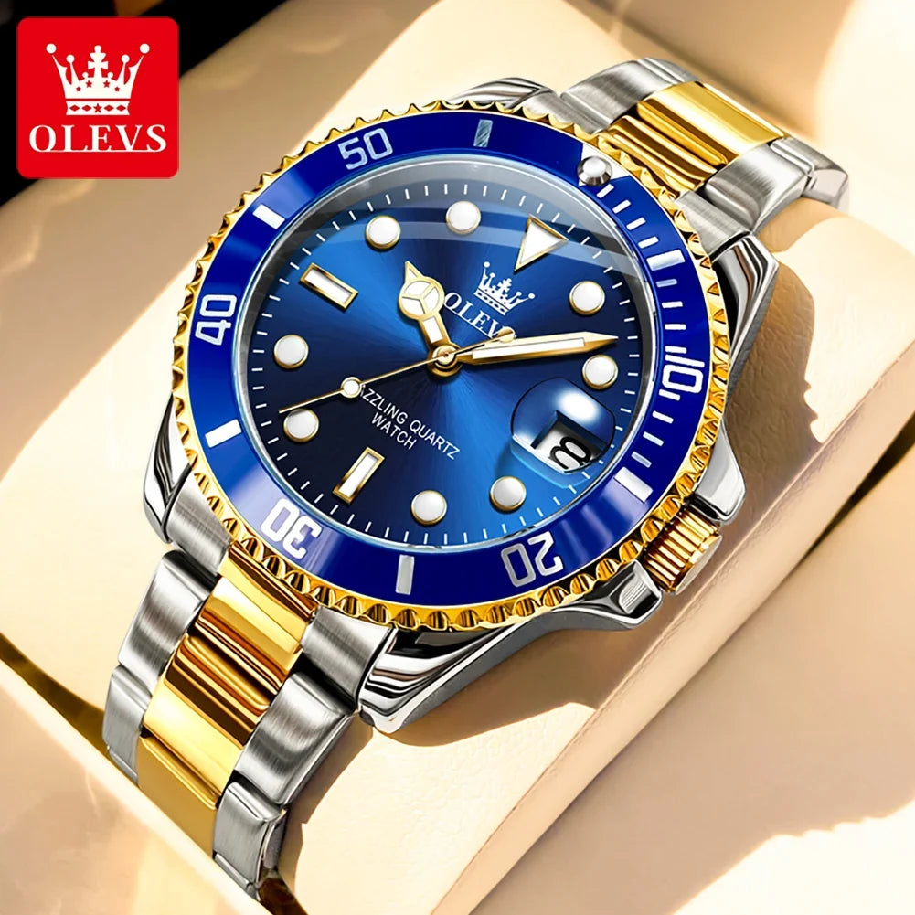 OLEVS 5885 Brand Original Authentic Watches for Man Luxury Gift Box Steel Band Calendar Quartz Men's Watch
